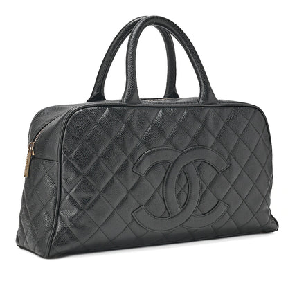 CHANEL Caviar Skin Coco Mark Mini Boston Bag Gold-Tone Hardware, Pre-Owned