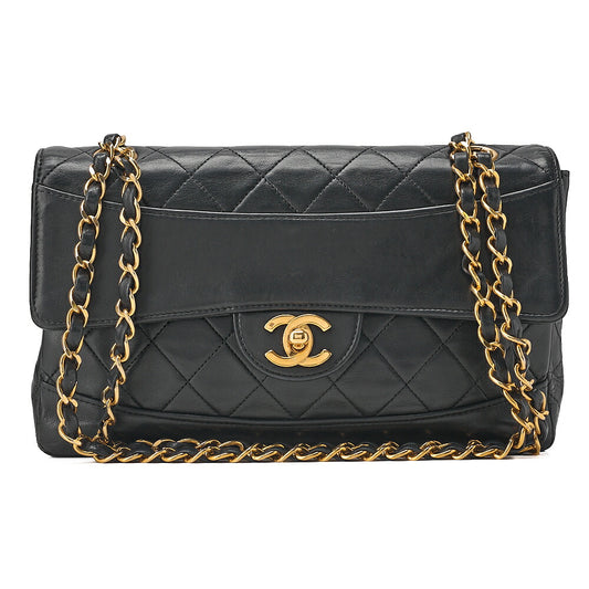 CHANEL Chain Shoulder Bag Matelasse Design Plap Lambskin Black Gold-Tone Hardware, Pre-Owned