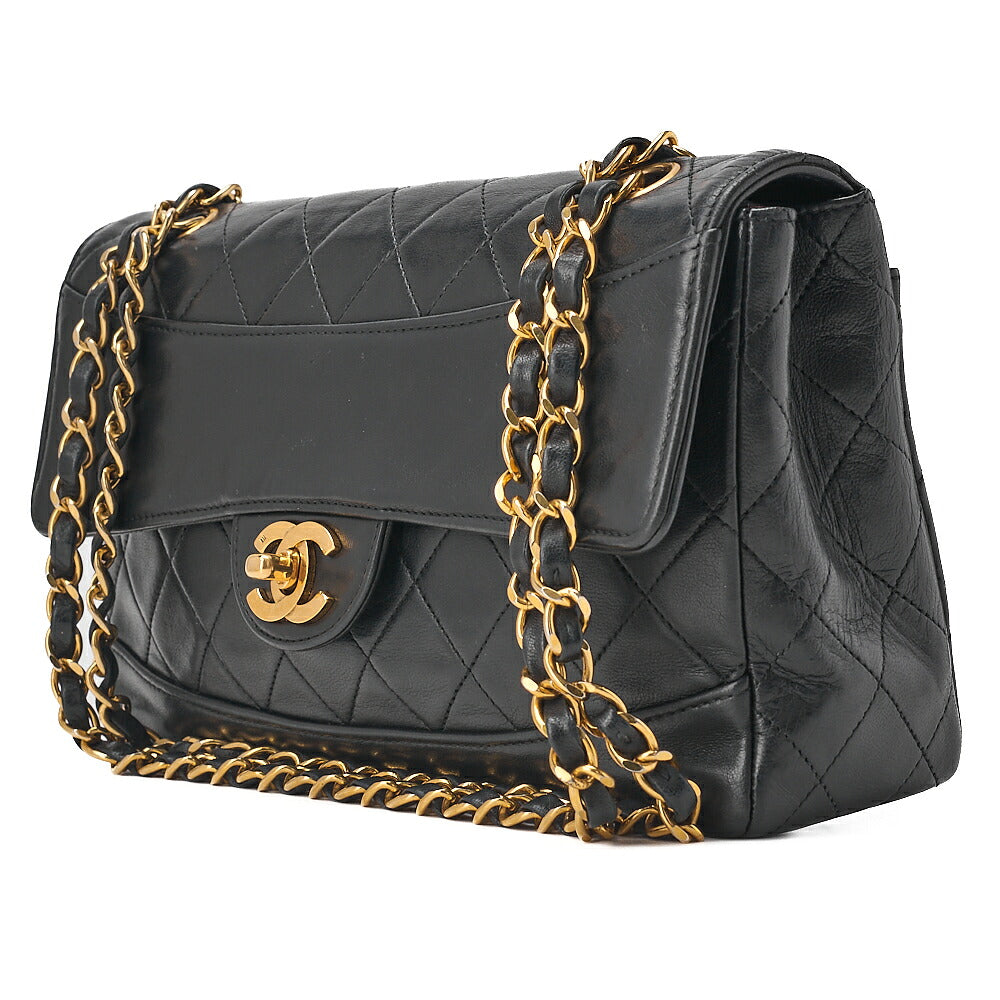 CHANEL Chain Shoulder Bag Matelasse Design Plap Lambskin Black Gold-Tone Hardware, Pre-Owned