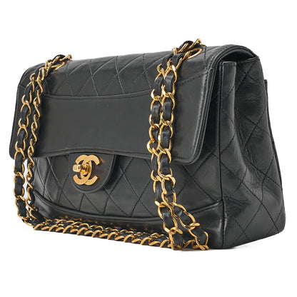 CHANEL Chain Shoulder Bag Matelasse Design Plap Lambskin Black Gold-Tone Hardware, Pre-Owned