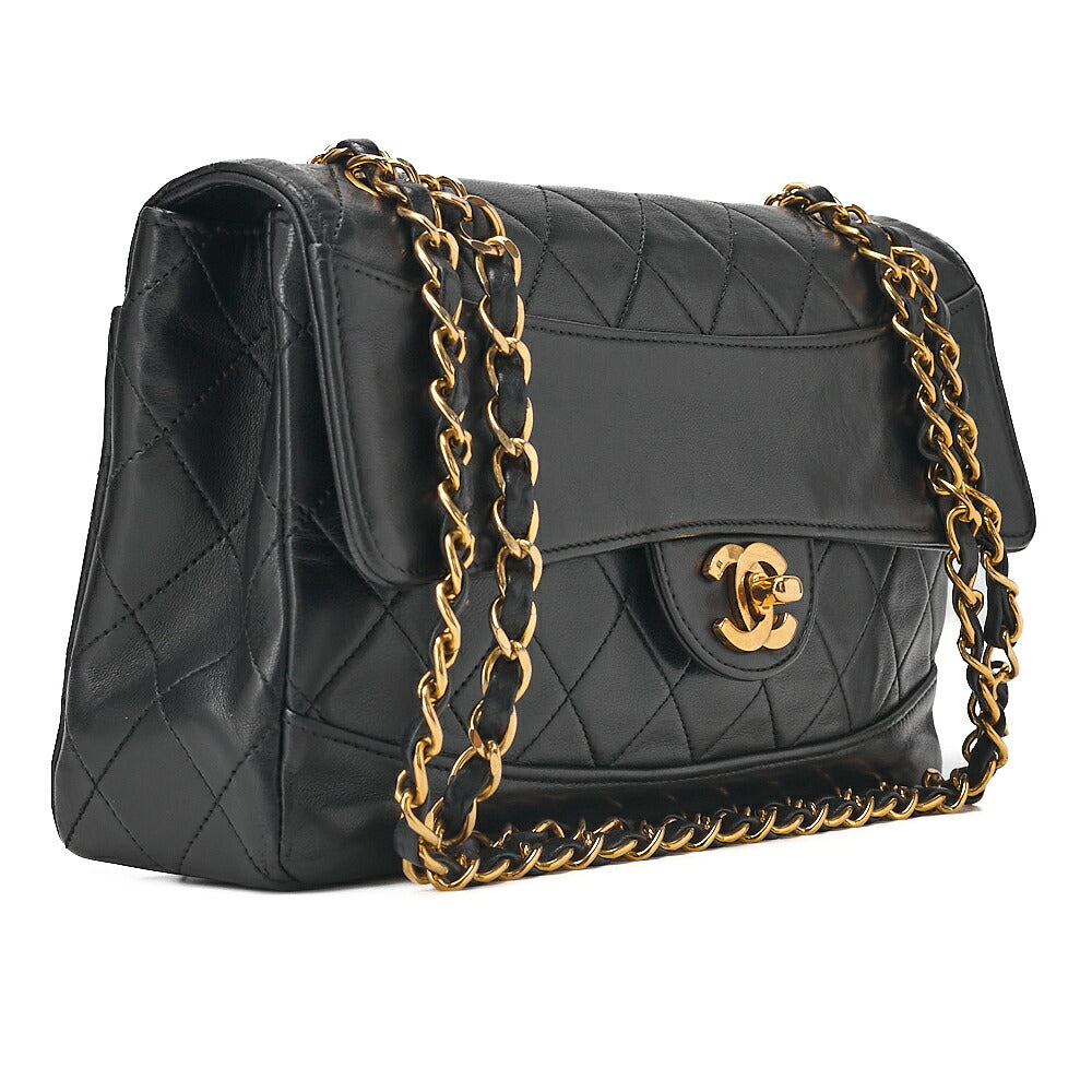 CHANEL Chain Shoulder Bag Matelasse Design Plap Lambskin Black Gold-Tone Hardware, Pre-Owned