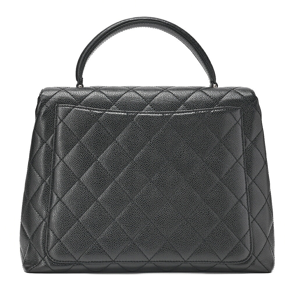 CHANEL Caviar Skin Matelasse Single Kelly-Shaped Handbag Black Silver-Tone Hardware, Pre-Owned