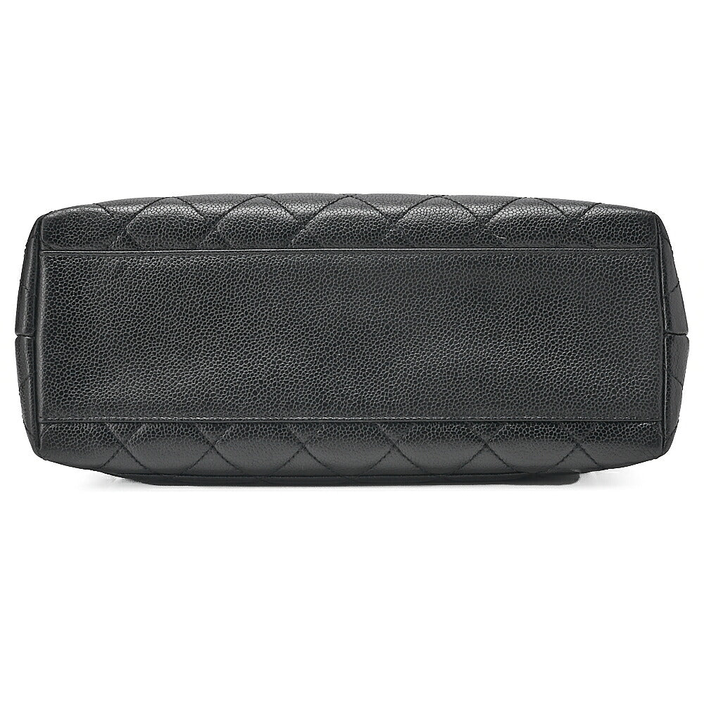 CHANEL Caviar Skin Matelasse Single Kelly-Shaped Handbag Black Silver-Tone Hardware, Pre-Owned