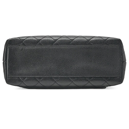CHANEL Caviar Skin Matelasse Single Kelly-Shaped Handbag Black Silver-Tone Hardware, Pre-Owned