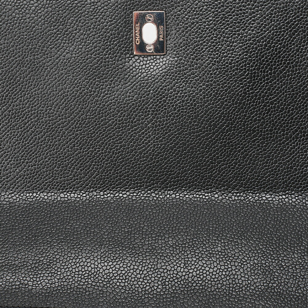 CHANEL Caviar Skin Matelasse Single Kelly-Shaped Handbag Black Silver-Tone Hardware, Pre-Owned