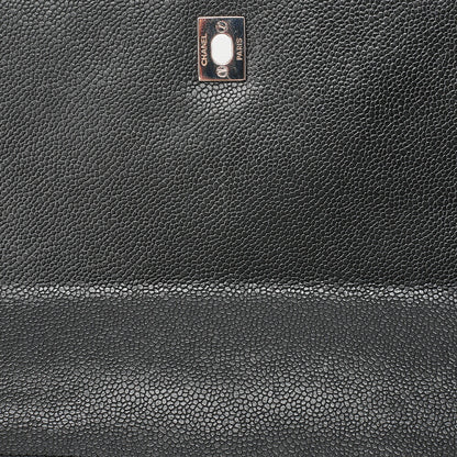 CHANEL Caviar Skin Matelasse Single Kelly-Shaped Handbag Black Silver-Tone Hardware, Pre-Owned