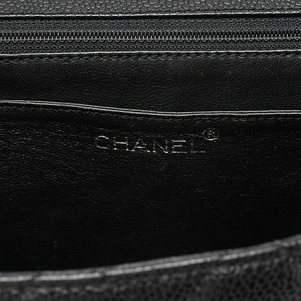 CHANEL Caviar Skin Matelasse Single Kelly-Shaped Handbag Black Silver-Tone Hardware, Pre-Owned