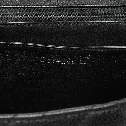 CHANEL Caviar Skin Matelasse Single Kelly-Shaped Handbag Black Silver-Tone Hardware, Pre-Owned