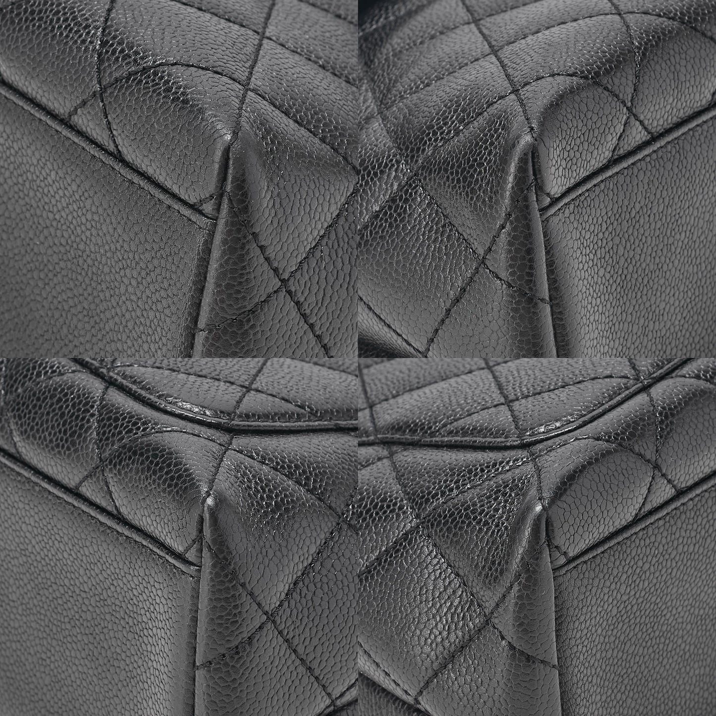 CHANEL Caviar Skin Matelasse Single Kelly-Shaped Handbag Black Silver-Tone Hardware, Pre-Owned