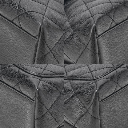 CHANEL Caviar Skin Matelasse Single Kelly-Shaped Handbag Black Silver-Tone Hardware, Pre-Owned