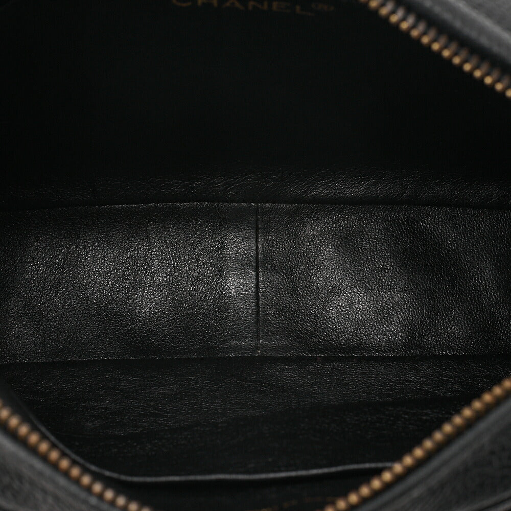 CHANEL Caviar Skin Chevron Outside Flap with Fringe Bijou Chain Shoulder Black Gold-Tone Hardware, Pre-Owned