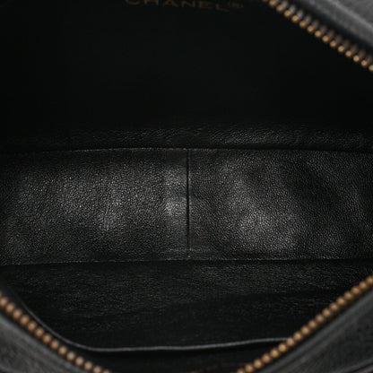 CHANEL Caviar Skin Chevron Outside Flap with Fringe Bijou Chain Shoulder Black Gold-Tone Hardware, Pre-Owned