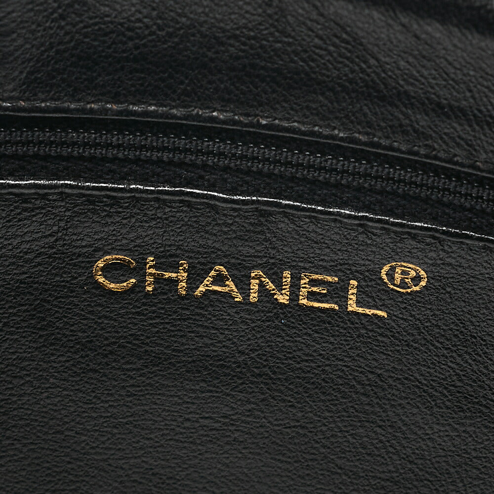 CHANEL Caviar Skin Chevron Outside Flap with Fringe Bijou Chain Shoulder Black Gold-Tone Hardware, Pre-Owned