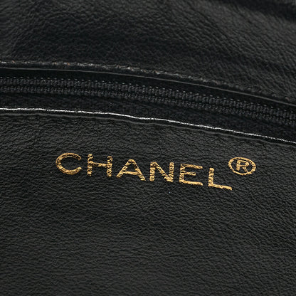 CHANEL Caviar Skin Chevron Outside Flap with Fringe Bijou Chain Shoulder Black Gold-Tone Hardware, Pre-Owned