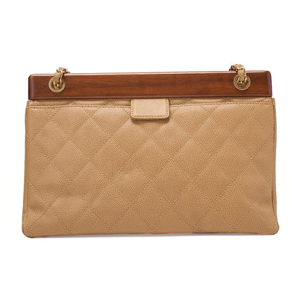 CHANEL Chanel Caviar Skin Matelasse Wood Pattern Coco Mark Chain Tote Bag Beige Gold-Tone Hardware, Pre-Owned