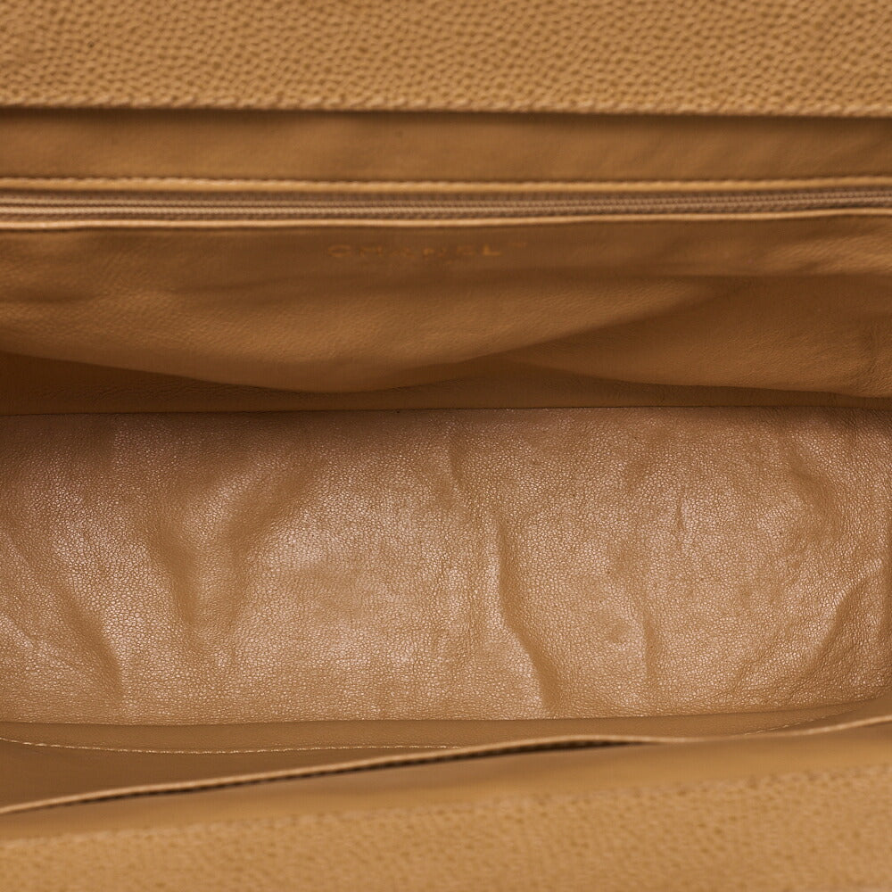 CHANEL Chanel Caviar Skin Matelasse Wood Pattern Coco Mark Chain Tote Bag Beige Gold-Tone Hardware, Pre-Owned