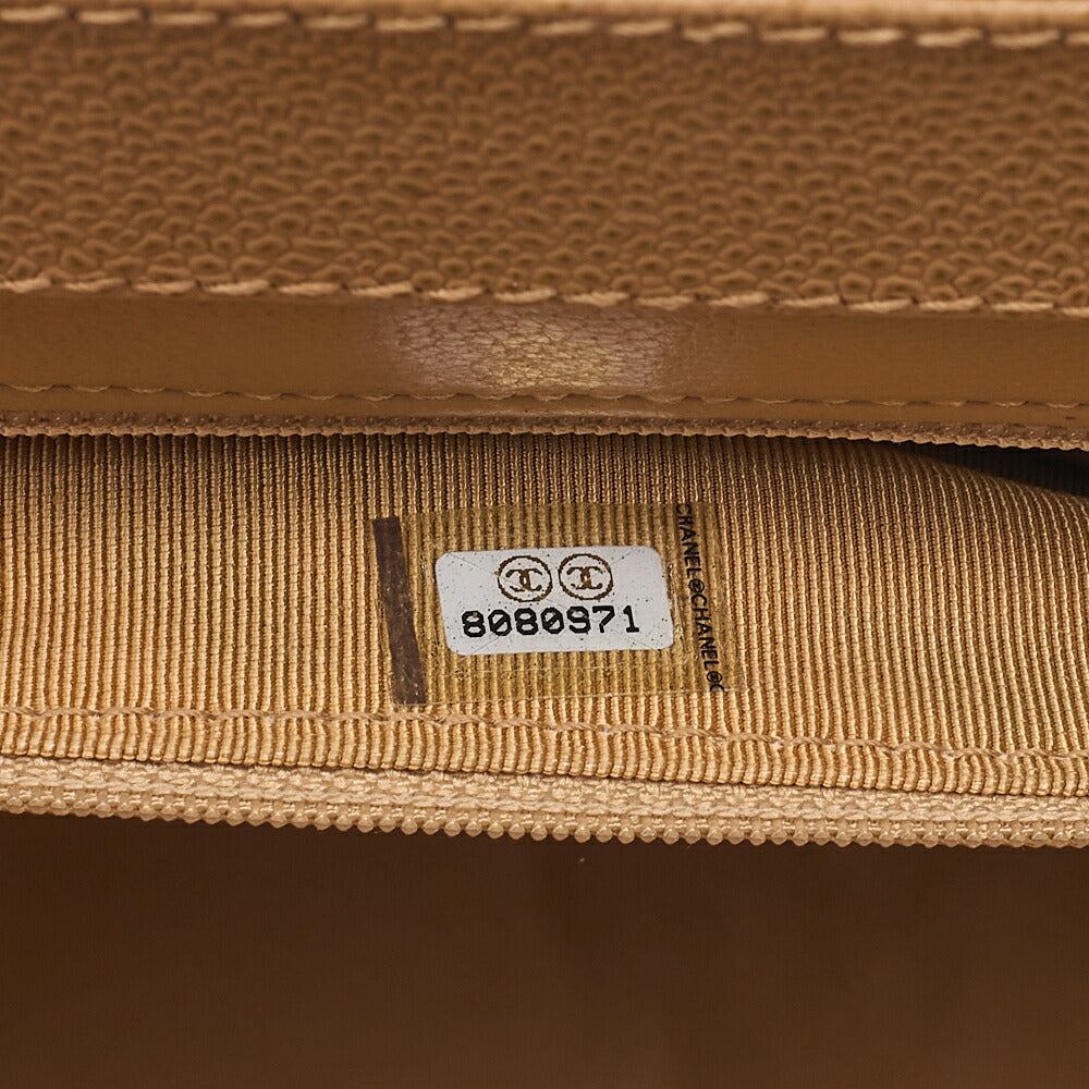CHANEL Chanel Caviar Skin Matelasse Wood Pattern Coco Mark Chain Tote Bag Beige Gold-Tone Hardware, Pre-Owned