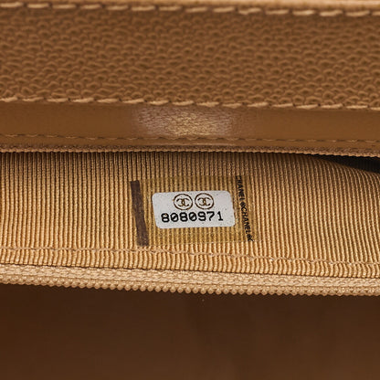 CHANEL Chanel Caviar Skin Matelasse Wood Pattern Coco Mark Chain Tote Bag Beige Gold-Tone Hardware, Pre-Owned