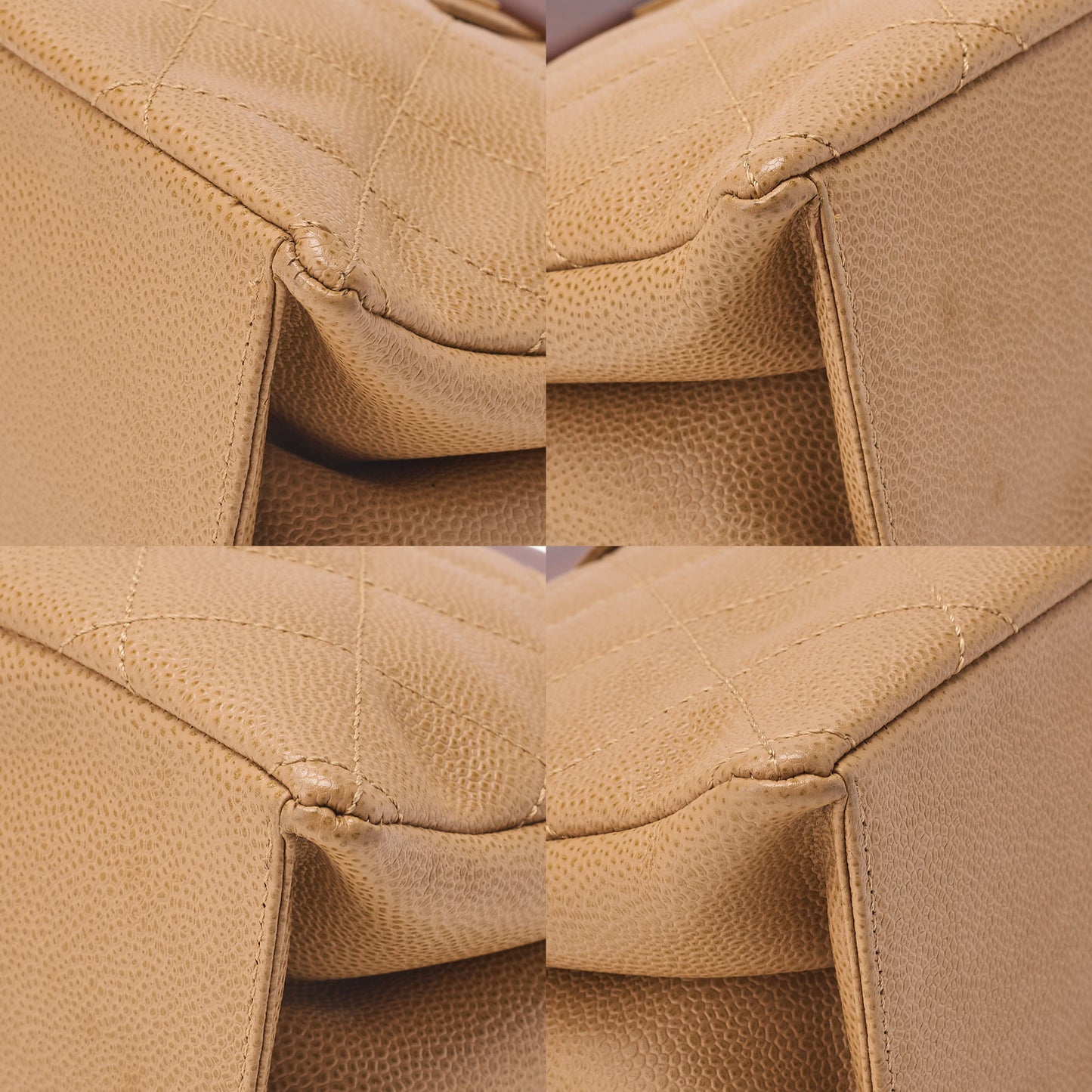 CHANEL Chanel Caviar Skin Matelasse Wood Pattern Coco Mark Chain Tote Bag Beige Gold-Tone Hardware, Pre-Owned