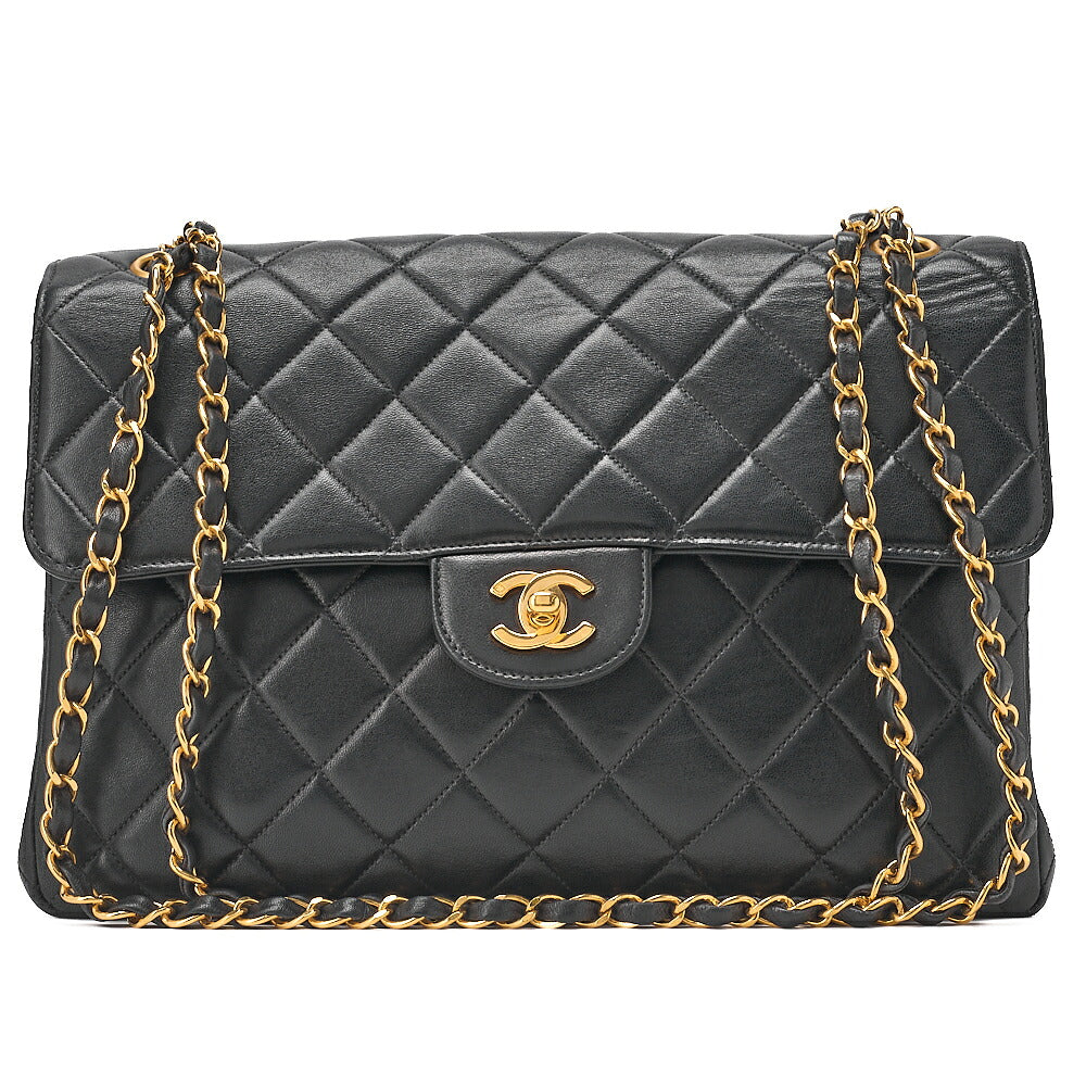 CHANEL Lambskin Matelasse Double Face 30cm Chain Shoulder Black Gold-Tone Hardware, Pre-Owned