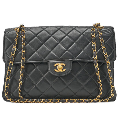 CHANEL Lambskin Matelasse Double Face 30cm Chain Shoulder Black Gold-Tone Hardware, Pre-Owned