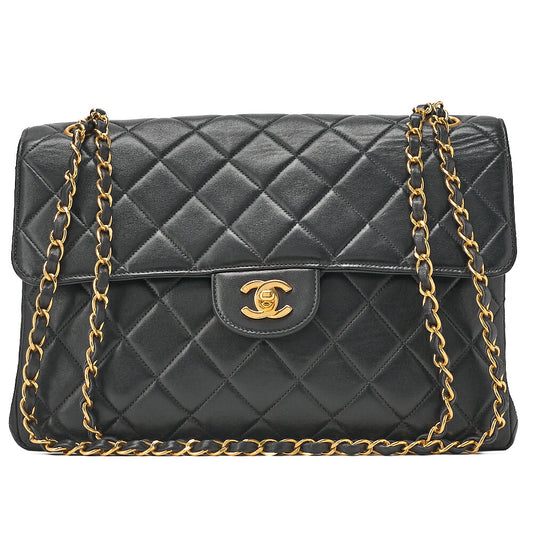 CHANEL Lambskin Matelasse Double Face 30cm Chain Shoulder Black Gold-Tone Hardware, Pre-Owned