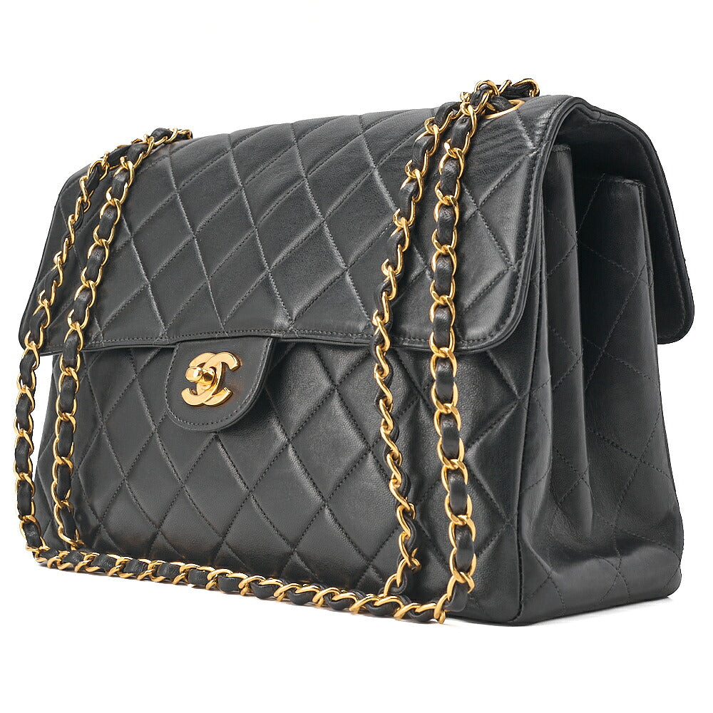 CHANEL Lambskin Matelasse Double Face 30cm Chain Shoulder Black Gold-Tone Hardware, Pre-Owned