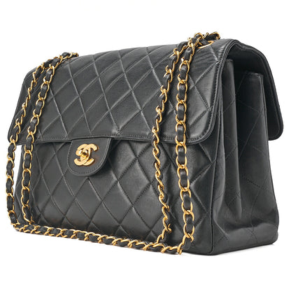 CHANEL Lambskin Matelasse Double Face 30cm Chain Shoulder Black Gold-Tone Hardware, Pre-Owned