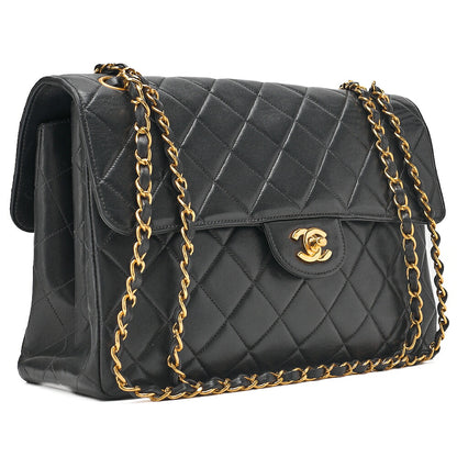 CHANEL Lambskin Matelasse Double Face 30cm Chain Shoulder Black Gold-Tone Hardware, Pre-Owned