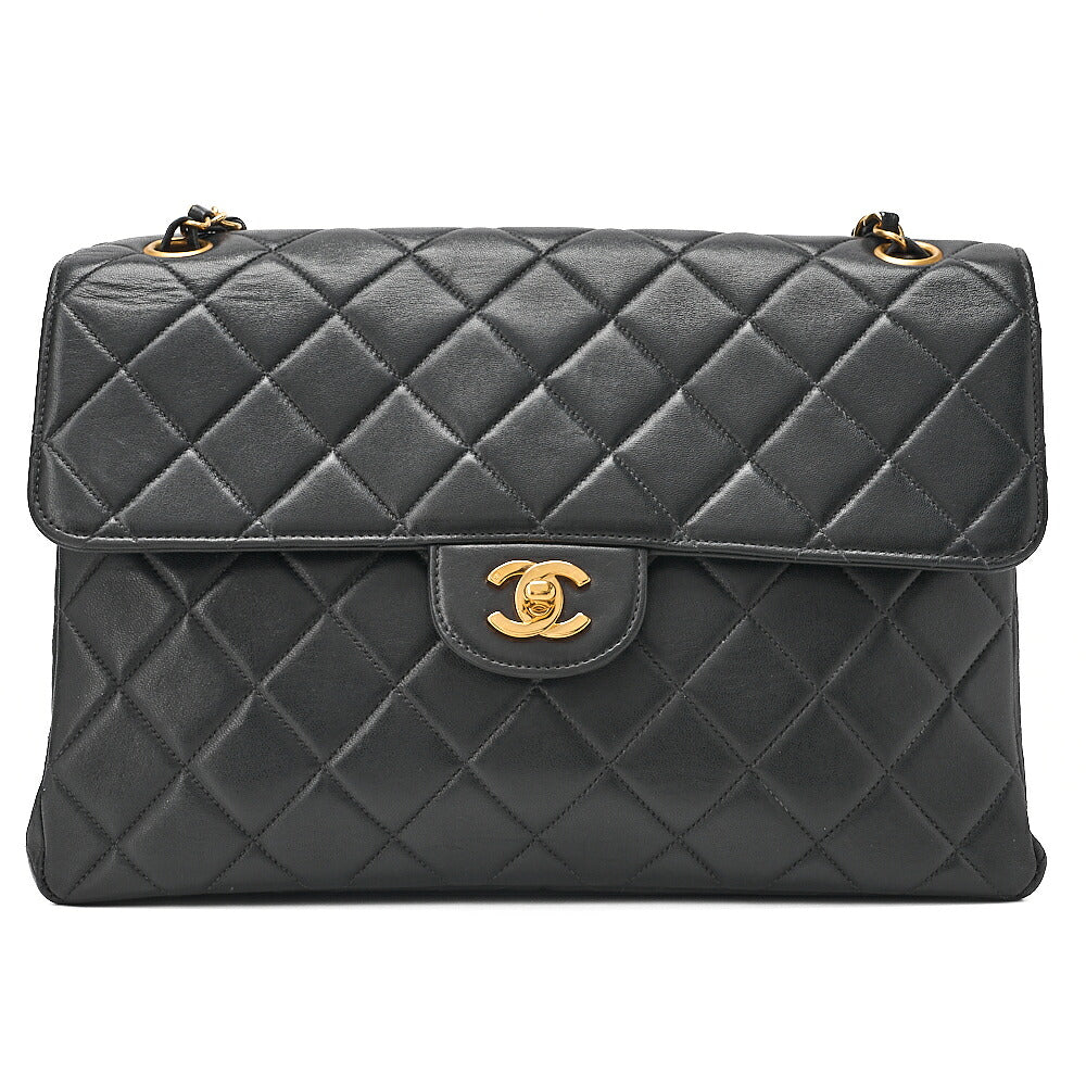 CHANEL Lambskin Matelasse Double Face 30cm Chain Shoulder Black Gold-Tone Hardware, Pre-Owned