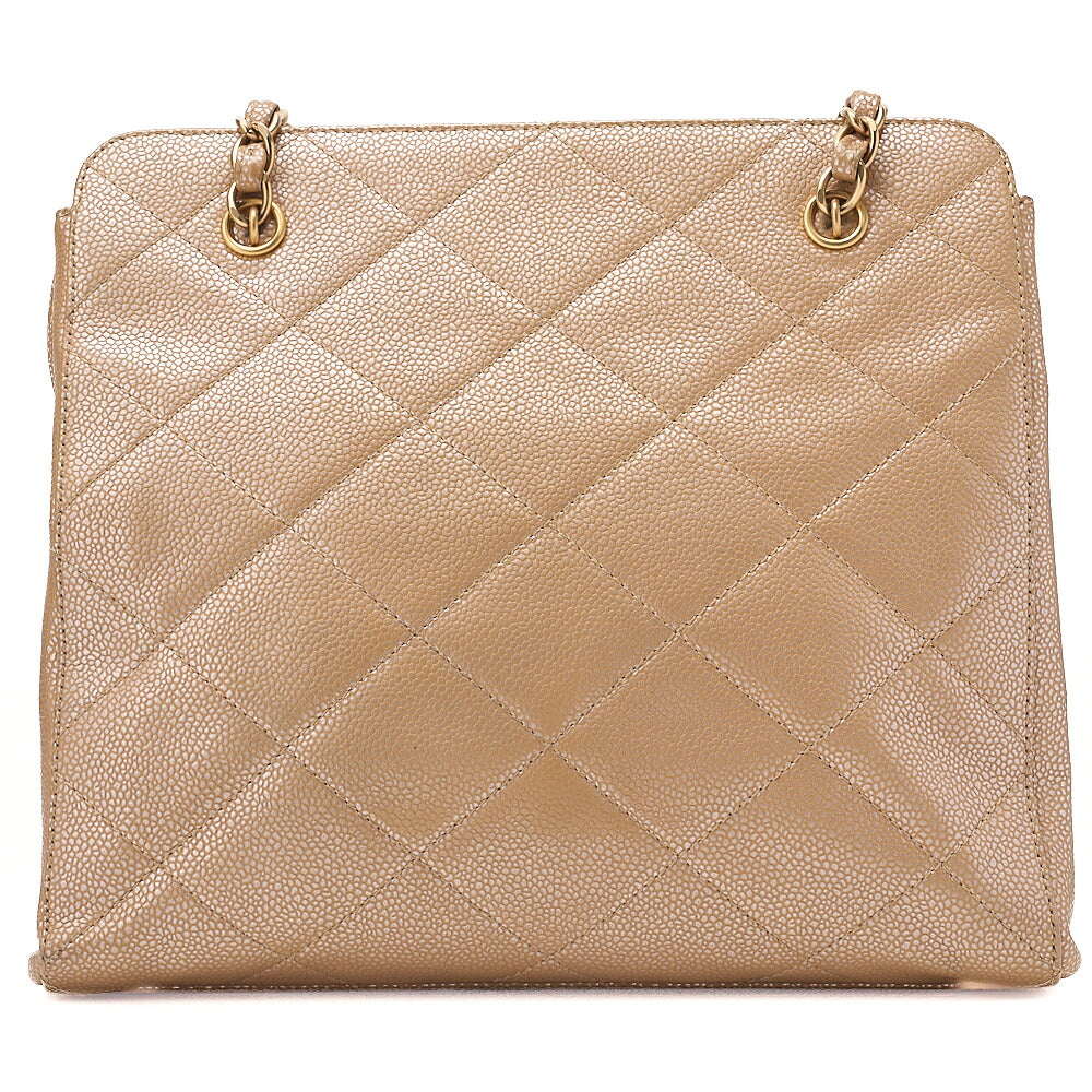 CHANEL Caviar Skin Matelasse Coco Mark Chain Tote Bag Beige Gold-Tone Hardware, Pre-Owned