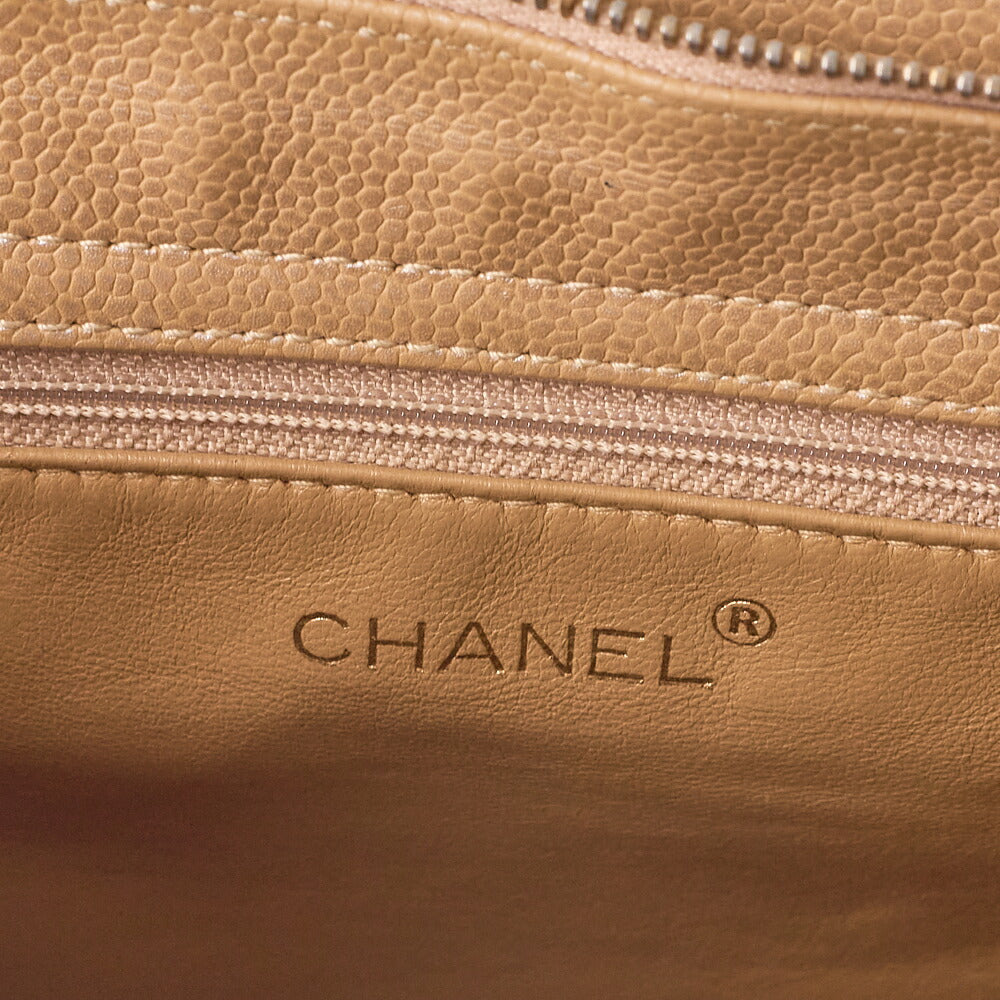 CHANEL Caviar Skin Matelasse Coco Mark Chain Tote Bag Beige Gold-Tone Hardware, Pre-Owned