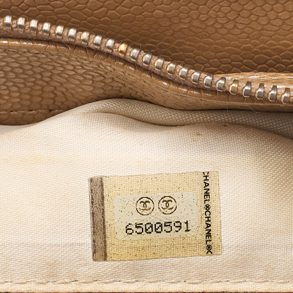 CHANEL Caviar Skin Matelasse Coco Mark Chain Tote Bag Beige Gold-Tone Hardware, Pre-Owned