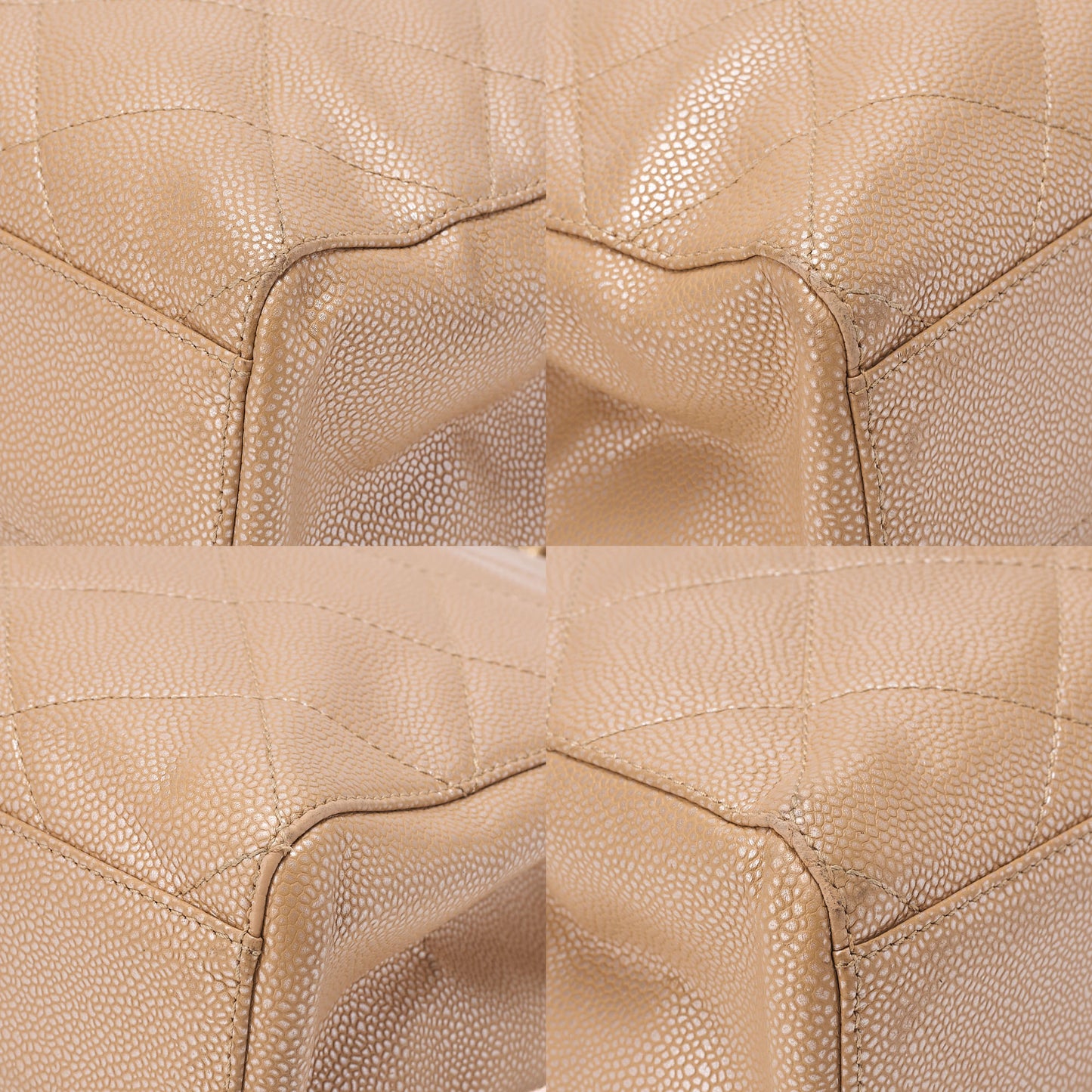 CHANEL Caviar Skin Matelasse Coco Mark Chain Tote Bag Beige Gold-Tone Hardware, Pre-Owned