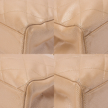CHANEL Caviar Skin Matelasse Coco Mark Chain Tote Bag Beige Gold-Tone Hardware, Pre-Owned
