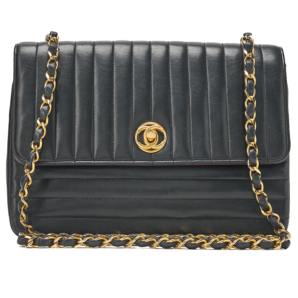 CHANEL Chain Shoulder Bag Mademoiselle Circle Coco Lambskin Black Gold-Tone Hardware, Pre-Owned