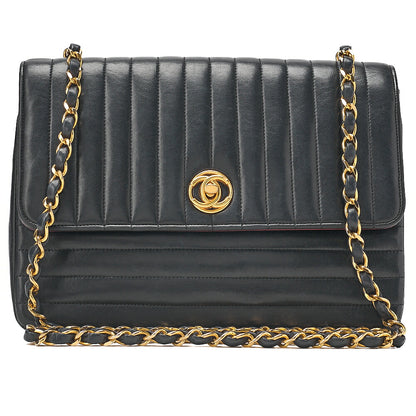 CHANEL Chain Shoulder Bag Mademoiselle Circle Coco Lambskin Black Gold-Tone Hardware, Pre-Owned