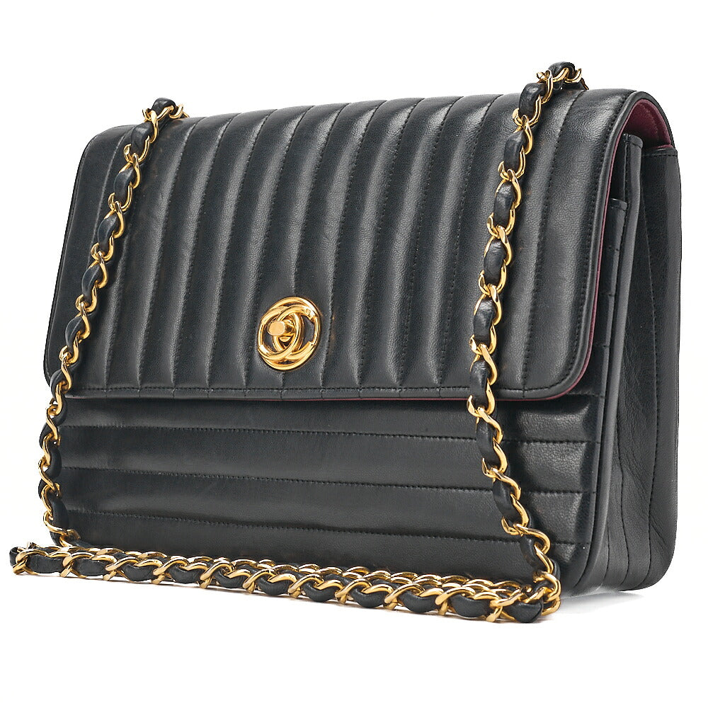 CHANEL Chain Shoulder Bag Mademoiselle Circle Coco Lambskin Black Gold-Tone Hardware, Pre-Owned