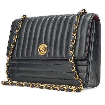 CHANEL Chain Shoulder Bag Mademoiselle Circle Coco Lambskin Black Gold-Tone Hardware, Pre-Owned