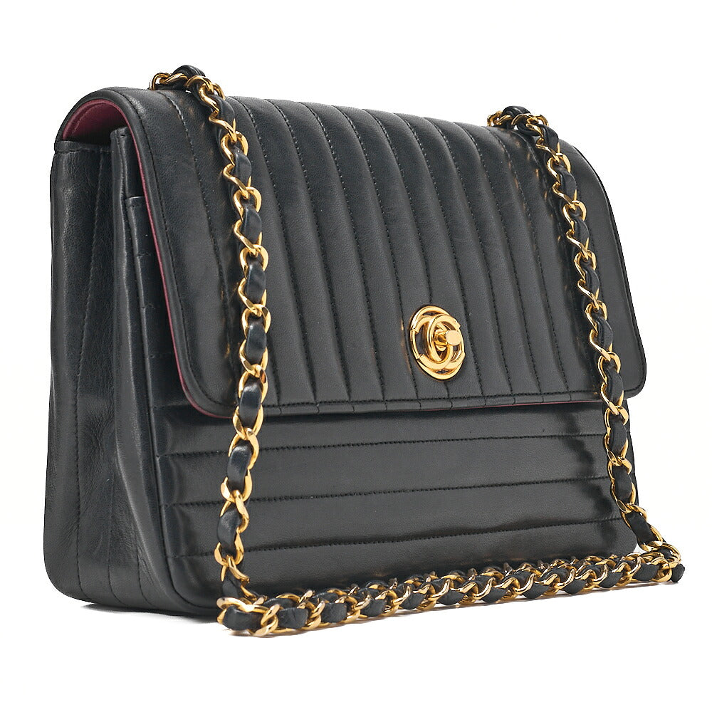 CHANEL Chain Shoulder Bag Mademoiselle Circle Coco Lambskin Black Gold-Tone Hardware, Pre-Owned