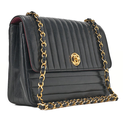 CHANEL Chain Shoulder Bag Mademoiselle Circle Coco Lambskin Black Gold-Tone Hardware, Pre-Owned