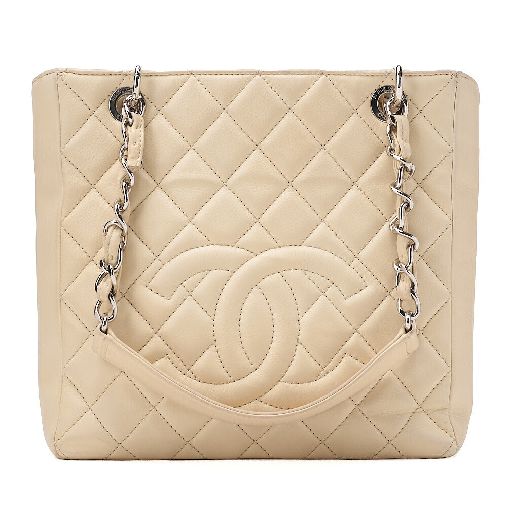 CHANEL Tote Bag Matelasse Caviar Skin Ivory PST Silver-Tone Hardware, Pre-Owned