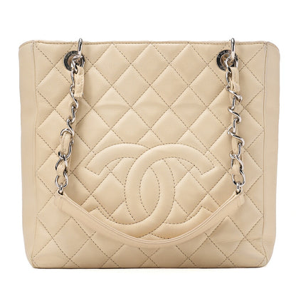 CHANEL Tote Bag Matelasse Caviar Skin Ivory PST Silver-Tone Hardware, Pre-Owned