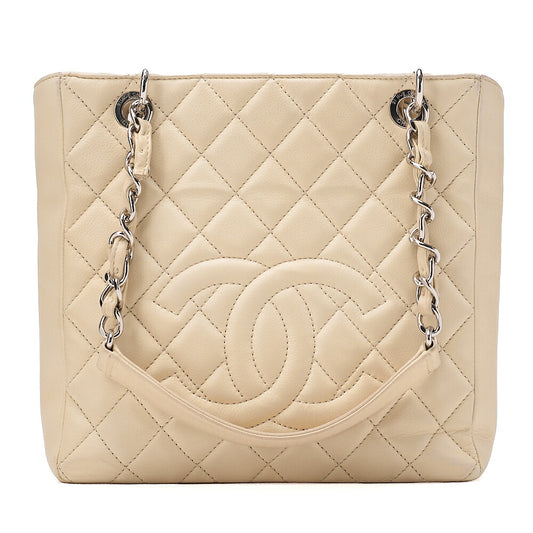 CHANEL Tote Bag Matelasse Caviar Skin Ivory PST Silver-Tone Hardware, Pre-Owned