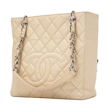 CHANEL Tote Bag Matelasse Caviar Skin Ivory PST Silver-Tone Hardware, Pre-Owned