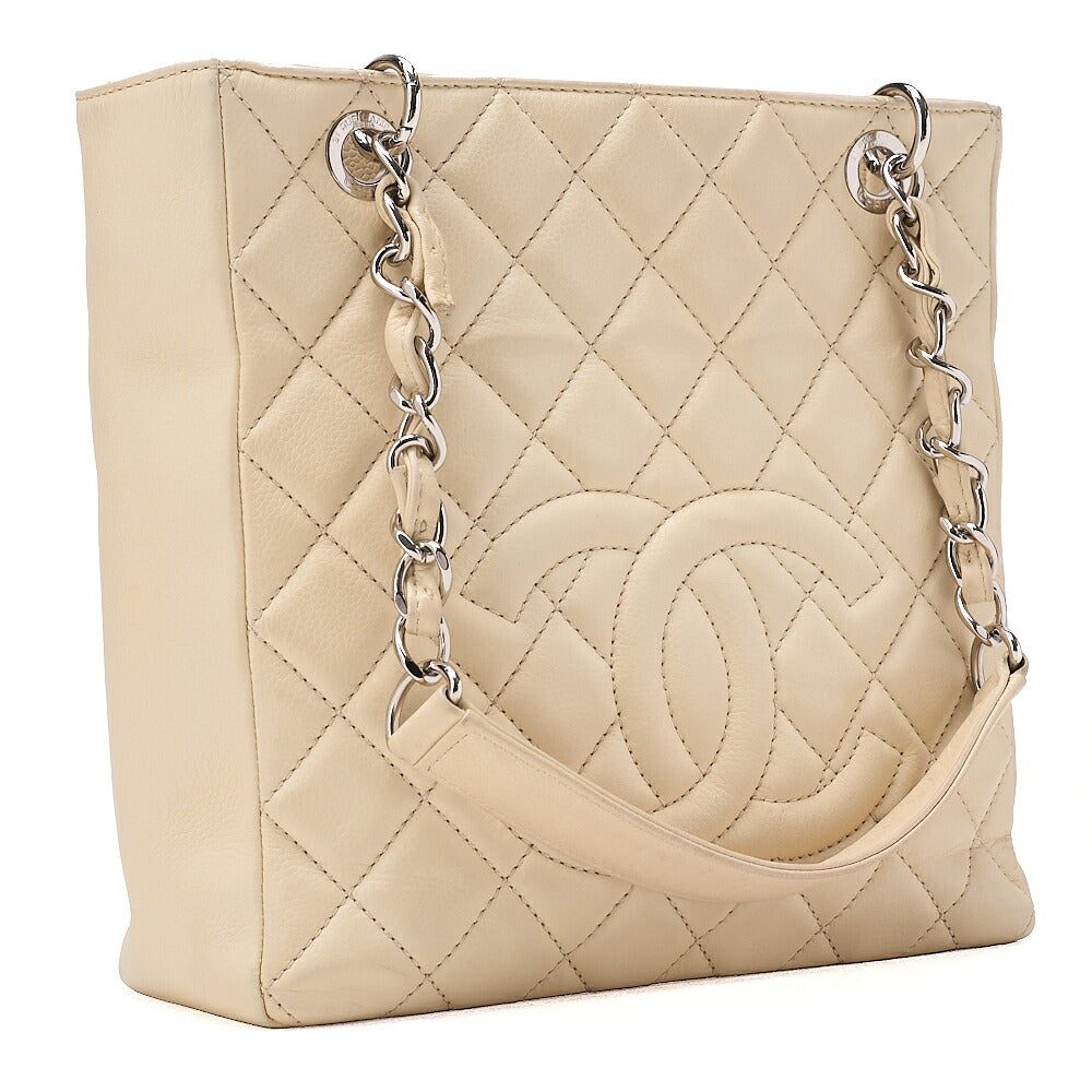 CHANEL Tote Bag Matelasse Caviar Skin Ivory PST Silver-Tone Hardware, Pre-Owned