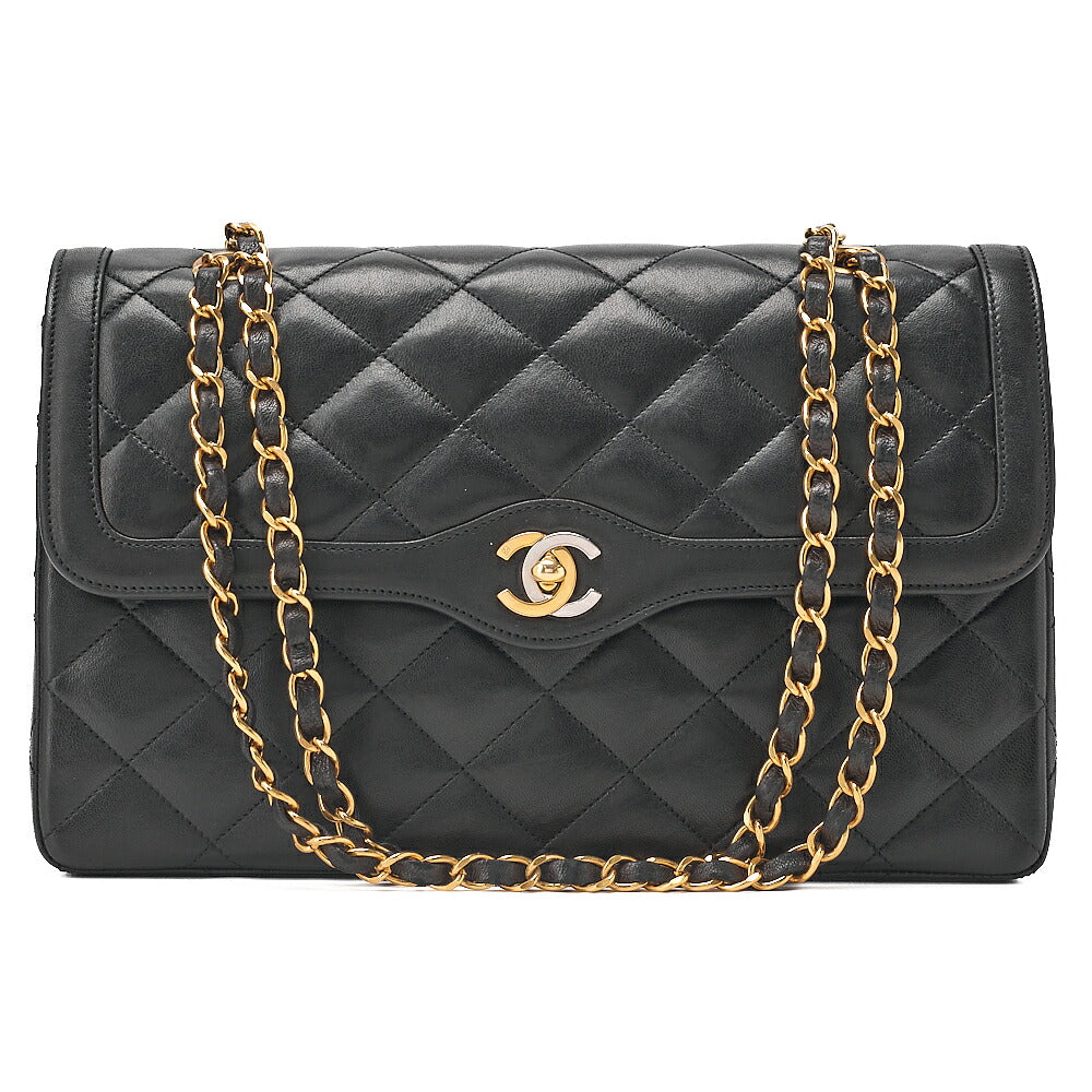 CHANEL Lambskin Matelasse 27cm Paris Limited Double Flap Shoulder Bag Black Gold-Tone Hardware, Pre-Owned