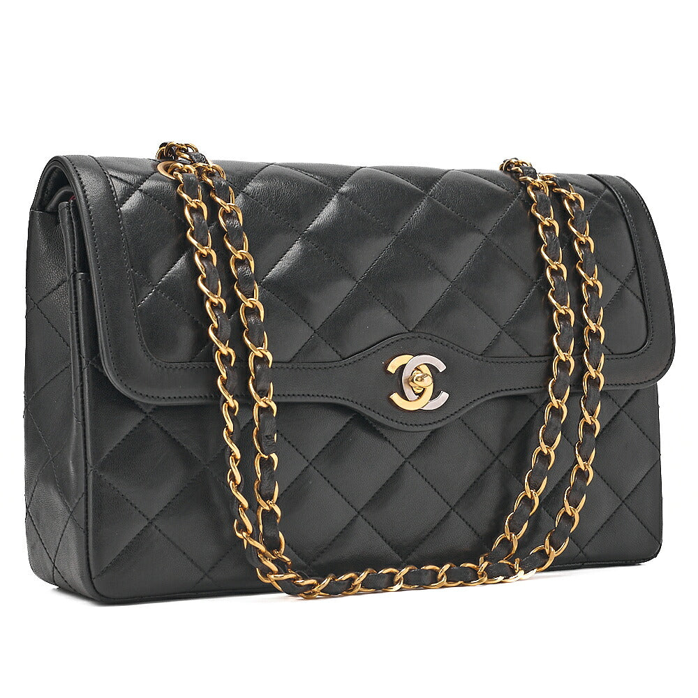 CHANEL Lambskin Matelasse 27cm Paris Limited Double Flap Shoulder Bag Black Gold-Tone Hardware, Pre-Owned