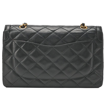 CHANEL Lambskin Matelasse 27cm Paris Limited Double Flap Shoulder Bag Black Gold-Tone Hardware, Pre-Owned