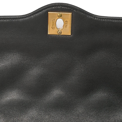 CHANEL Lambskin Matelasse 27cm Paris Limited Double Flap Shoulder Bag Black Gold-Tone Hardware, Pre-Owned